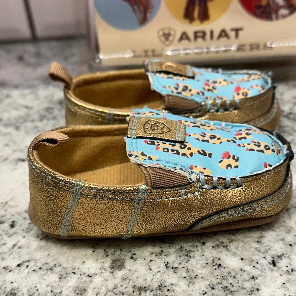 Ariat Size 1 Lil Stompers Piper‎ Kids Gold Blue New Cactus Western Moccasins